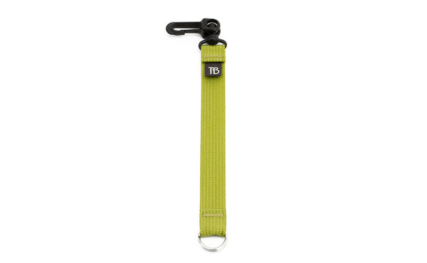 An 8-inch Wasabi (green) Key Strap with a snaphook at one end and a split-ring o-ring at the other.